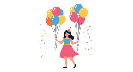 Cheerful Celebration With Bright Balloons And Colorful Confetti On White Background