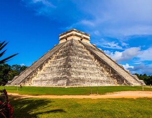 Ancient pyramid in a sunny landscape
