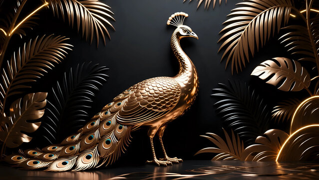 Metallic peacock standing,wall decor 