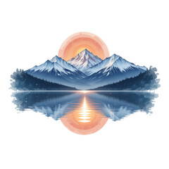 Serene Mountain Landscape with Crystal Clear Reflection at Sunset Over Calm Water Under Colorful Sun Halo