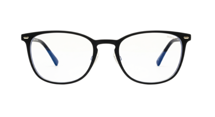 Black eyeglasses with blue light filter isolated on transparent background