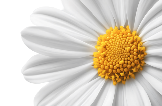 Single elegant daisy with crisp white petals and bold yellow core shown on transparent background suitable for springtime graphics and minimal floral decor