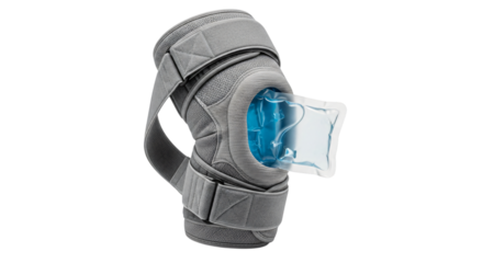 Wrist brace with blue gel pack isolated on transparent background