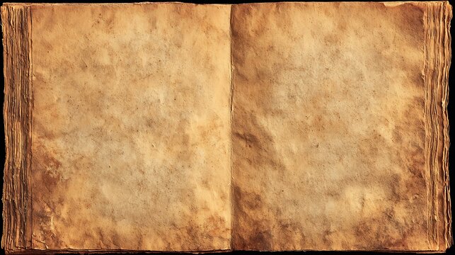 Ancient open book with aged parchment pages and rough edges