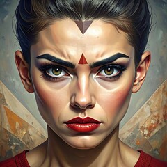 Close-up portrait of a woman with an intense expression