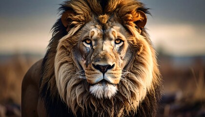 Naklejka premium Lion portrait in nature