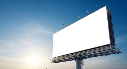 Large blank billboard against a vibrant sunset sky.