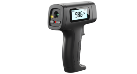 Black infrared thermometer isolated on transparent background