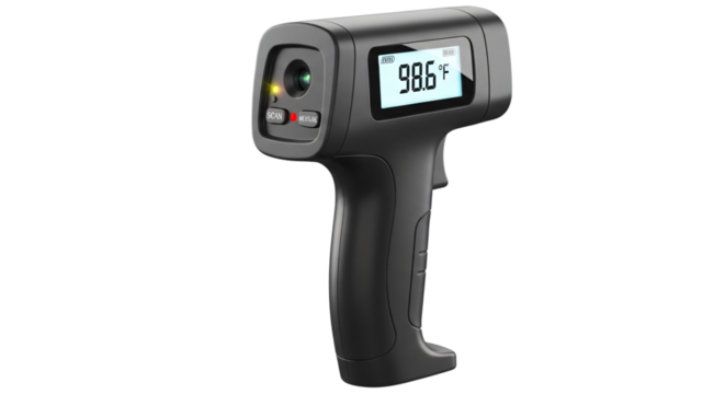 Black infrared thermometer isolated on transparent background