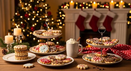 Christmas Cookies and Hot Chocolate Festive Scene.