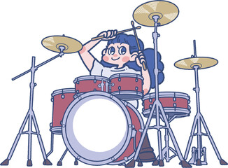 ドラムを叩く女性のイラスト