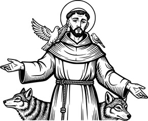 Hand drawn illustration of Saint Francis of Assisi..

