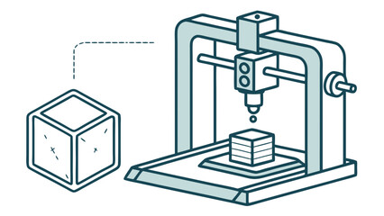 Detailed Illustration of a 3D Printer Creating a Cuboid Object