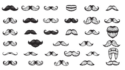 Collection of Hand-Drawn Mustache Illustrations 16 Unique Designs for Vintage Projects