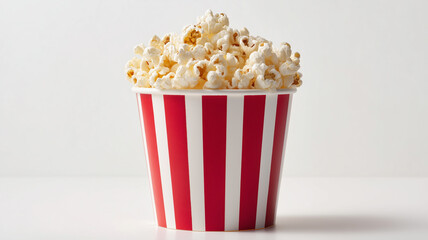 赤白縦縞の紙容器に山盛りのポップコーン入り
