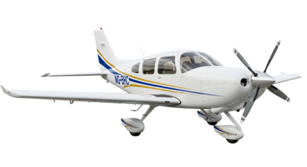 A pristine white single-engine airplane, a symbol of freedom and adventure, poised for flight against a clean background