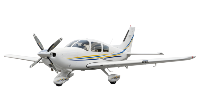 Modern propeller aircraft in a studio setting with clear white background