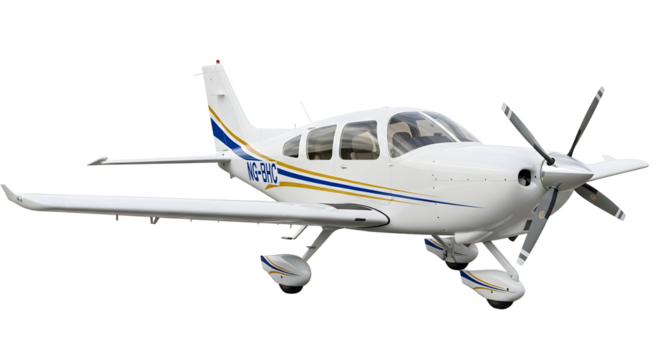 A pristine white single-engine airplane, a symbol of freedom and adventure, poised for flight against a clean background