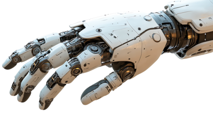 Intricately designed futuristic metallic robot arm captured in close up isolated on transparent background perfect for advanced technology and robotics concepts