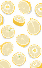 Obraz premium Fresh yellow lemon sliced fruit and Daisy flower on white background 