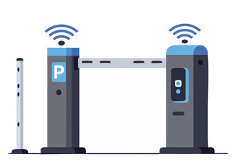 Modern parking gate with tech features open. Clean, flat design illustration. Ideal for digital marketing and tech-related visuals.