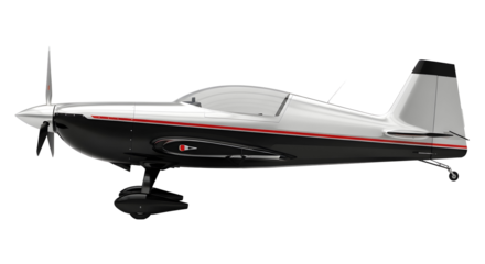 Sleek silver and black aerobatic aircraft with red trim, showcasing advanced aviation design