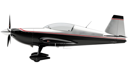 Sleek Silver and Black Aerobatic Aircraft on a White Background