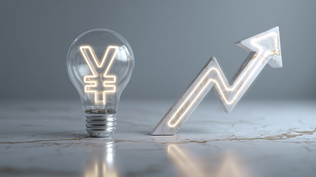 円記号電球と青矢印の成長概念