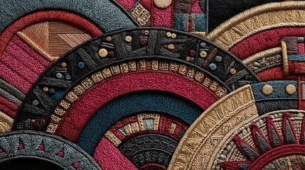 Fototapeta premium the image presents a close up of a detailed fabric work featuring multiple concentric arcs and semi circles