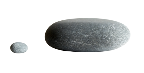 Tranquil stone balance setup with small pebble centered on transparent background ideal for holistic branding, equilibrium themes, and organic design projects