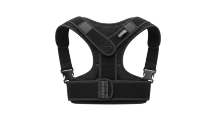 Black posture corrector vest isolated on transparent background