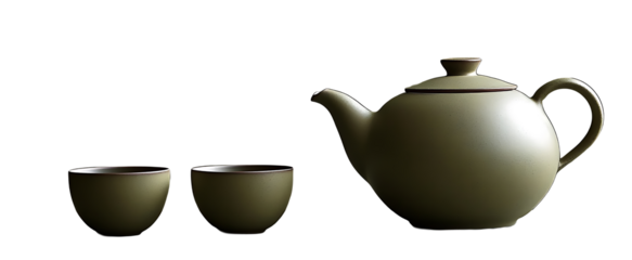 Refined minimalist green tea set on a transparent background ideal for design mockups, ads, or product showcases