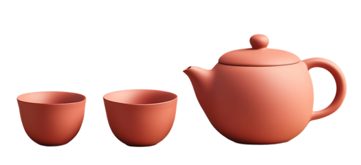 Minimalist ceramic tea set placed on a clear transparent background offering versatility for web and marketing design