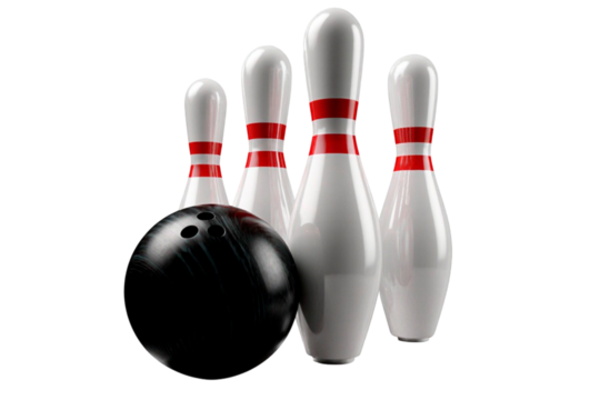 bowling ball and pins on white background