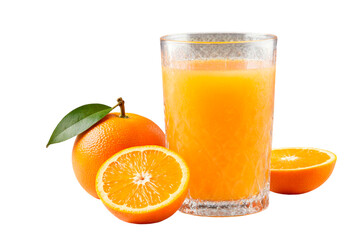 glass of orange juice and oranges