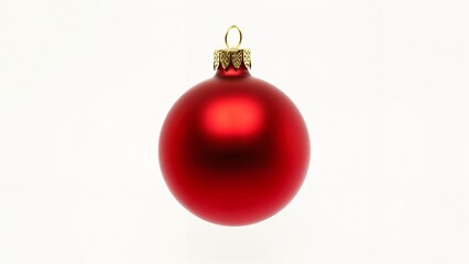 A red christmas ornament hanging from a white wall.