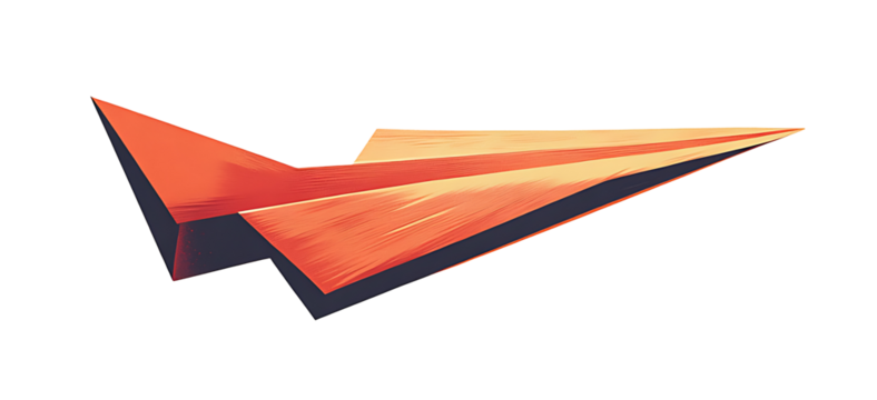 Elegant abstract illustration of a paper plane flying, combining orange and beige colors on a transparent background for creative visuals