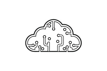 Outline Cloud Computing Circuit Board Minimalist Style on White Background
