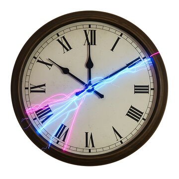 Clock in Time: The image is a captivating depiction of a clock face with a neon light that signifies concept of time, in an engaging concept and its details in a realistic setting.