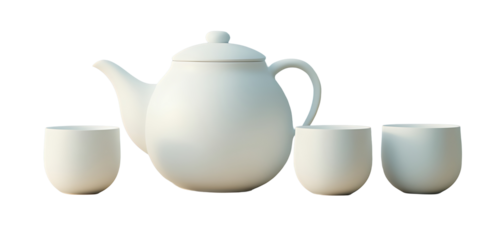 Contemporary tea set in minimalist style placed on a transparent background perfect for branding, decor, and editorial visuals