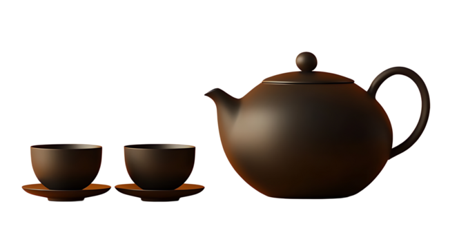 Minimalist tea set isolated on a transparent background featuring clean lines and simple elegance for modern design projects