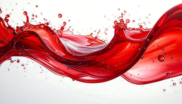 Dynamic red liquid splash creating an elegant wave with droplets against a clean white background.