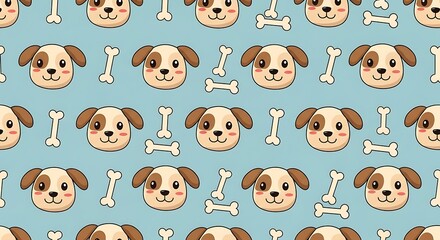 Cute Dog and Bone Pattern on Blue Background.