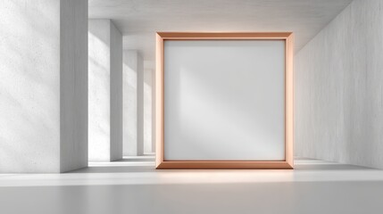Fototapeta premium Elegant Blank Frame Mockup in Modern Minimalist Interior with Sunlight, Ideal for Art and Design Showcase