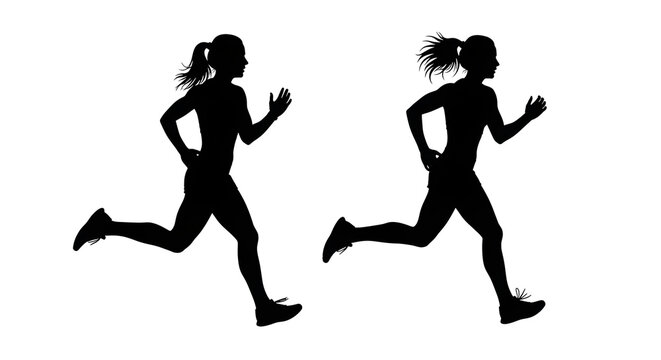 Silhouette of two women running, representing fitness and healthy lifestyle