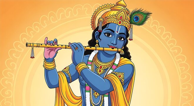 Divine Hindu God Lord Krishna Playing His Flute. - Powered by Adobe