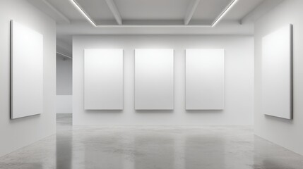 Contemporary Art Gallery Interior with Blank White Canvases, Modern Exhibition Space, Perfect for Mockups and Presentations