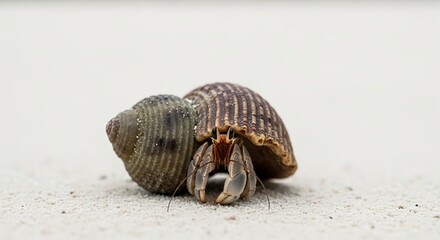 Hermit Crab in Seashell on Sandy Beach.
