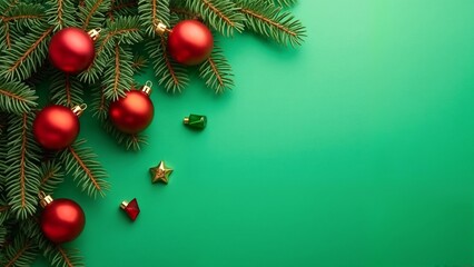 A green background with red and gold ornaments on it.