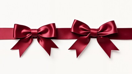 A pair of burgundy satin bows on a white background.